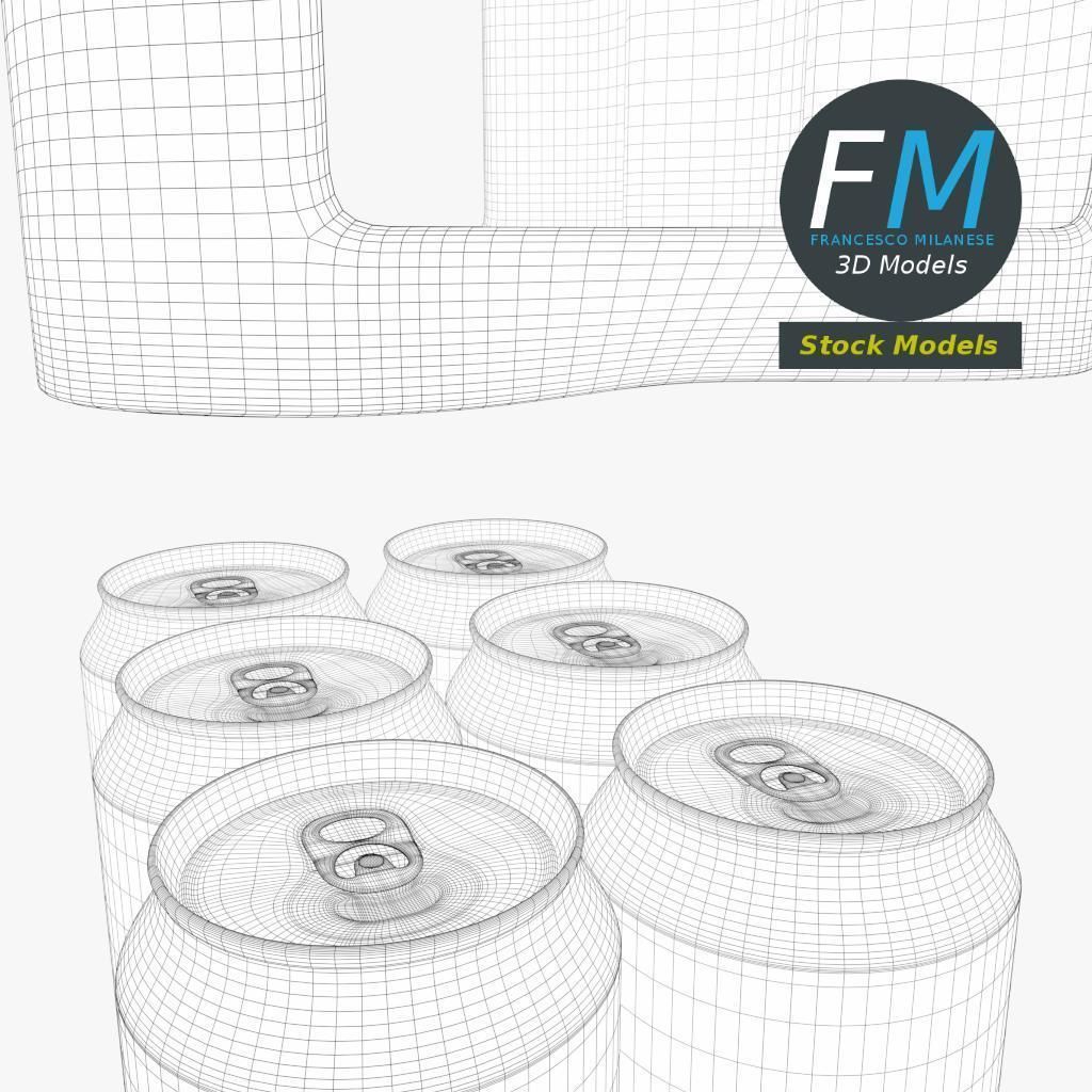 Pack of six tall soda cans 3D model_8