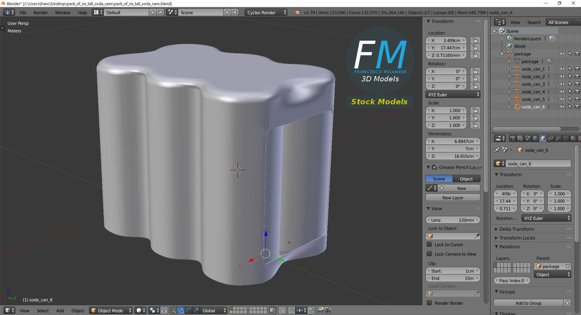 Pack of six tall soda cans 3D model_9