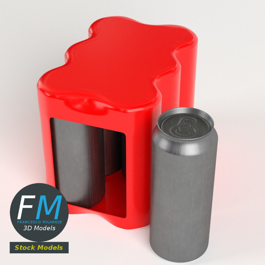Pack of six tall soda cans 3D model_2