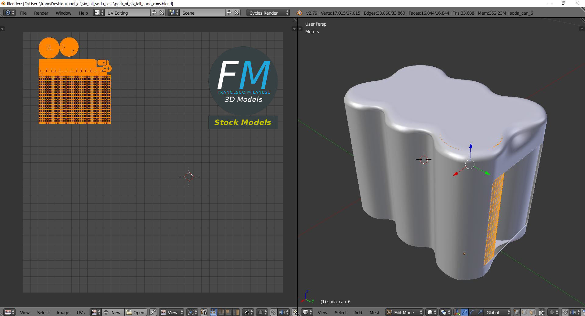 Pack of six tall soda cans 3D model_10