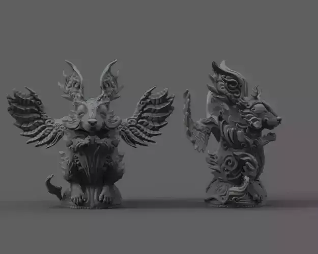 Relaxing two statues with wings and horns 3D print model