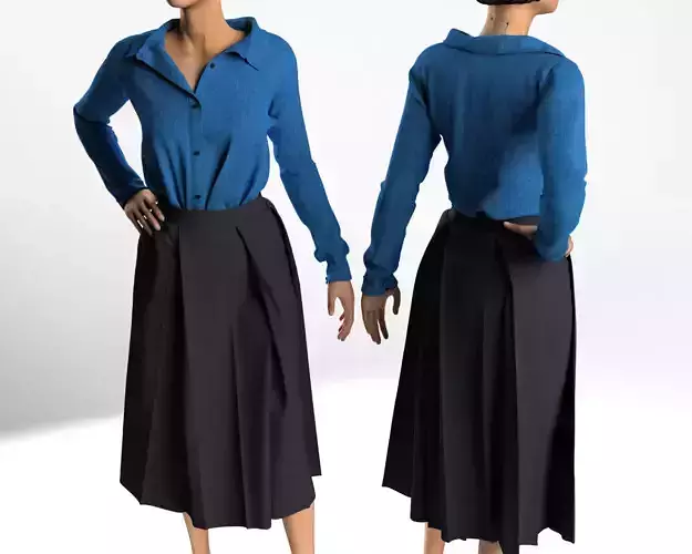 Stylish Designer Women Box Pleats Skirt 3D model 3D model