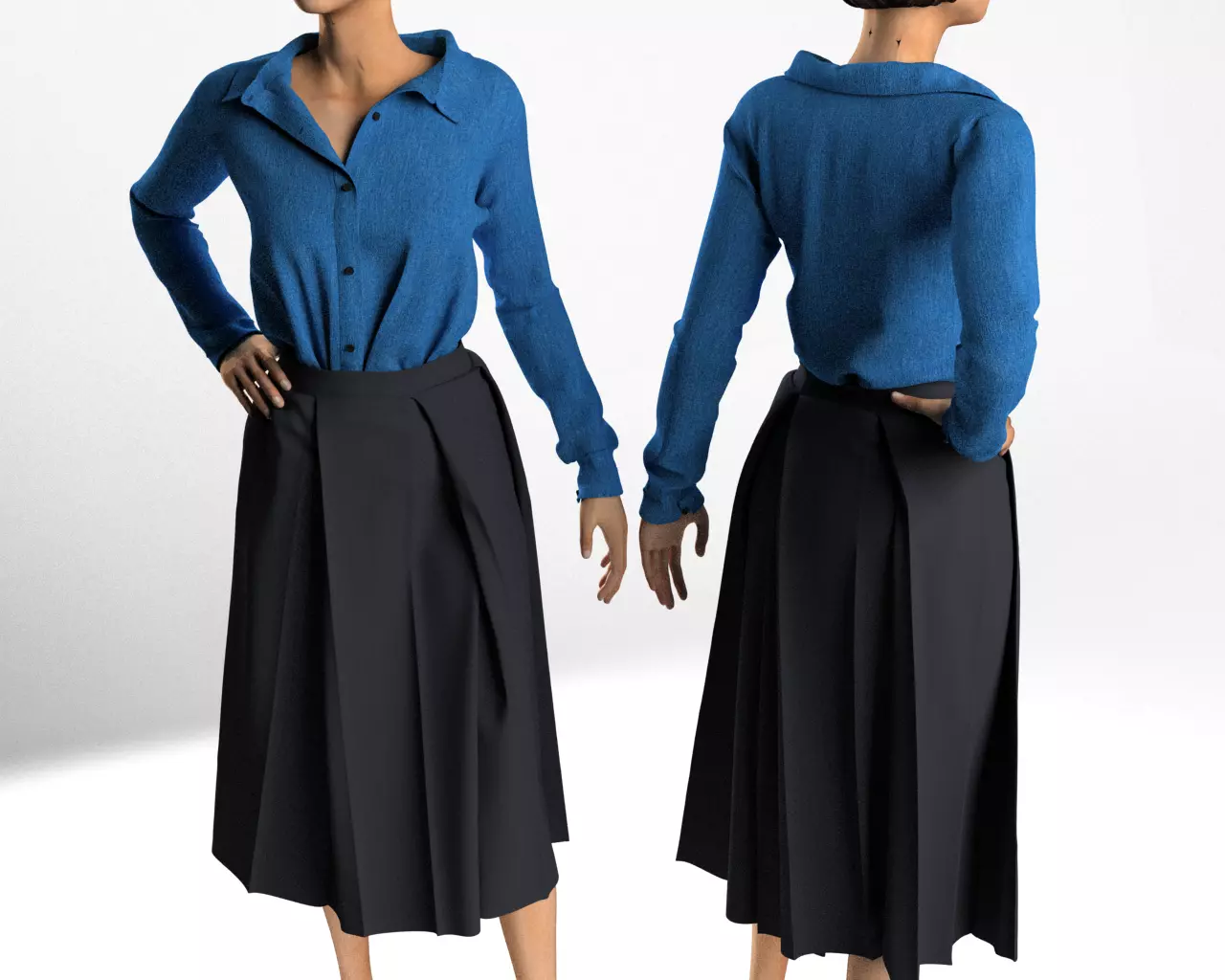 Stylish Designer Women Box Pleats Skirt 3D model 3D model_0