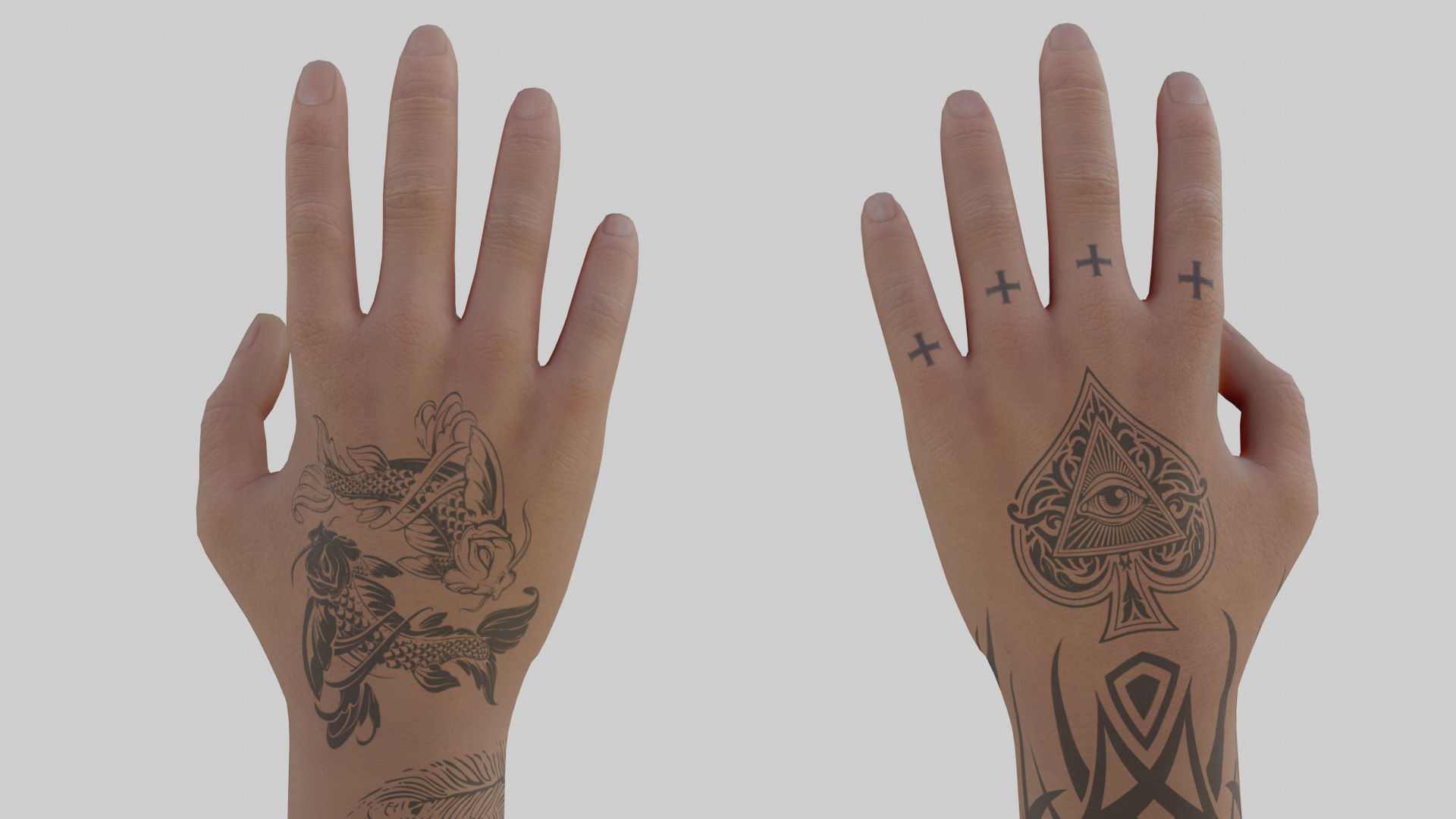 Rigged Hand With PBR Materials and Multiple Skins Low-poly 3D model_12