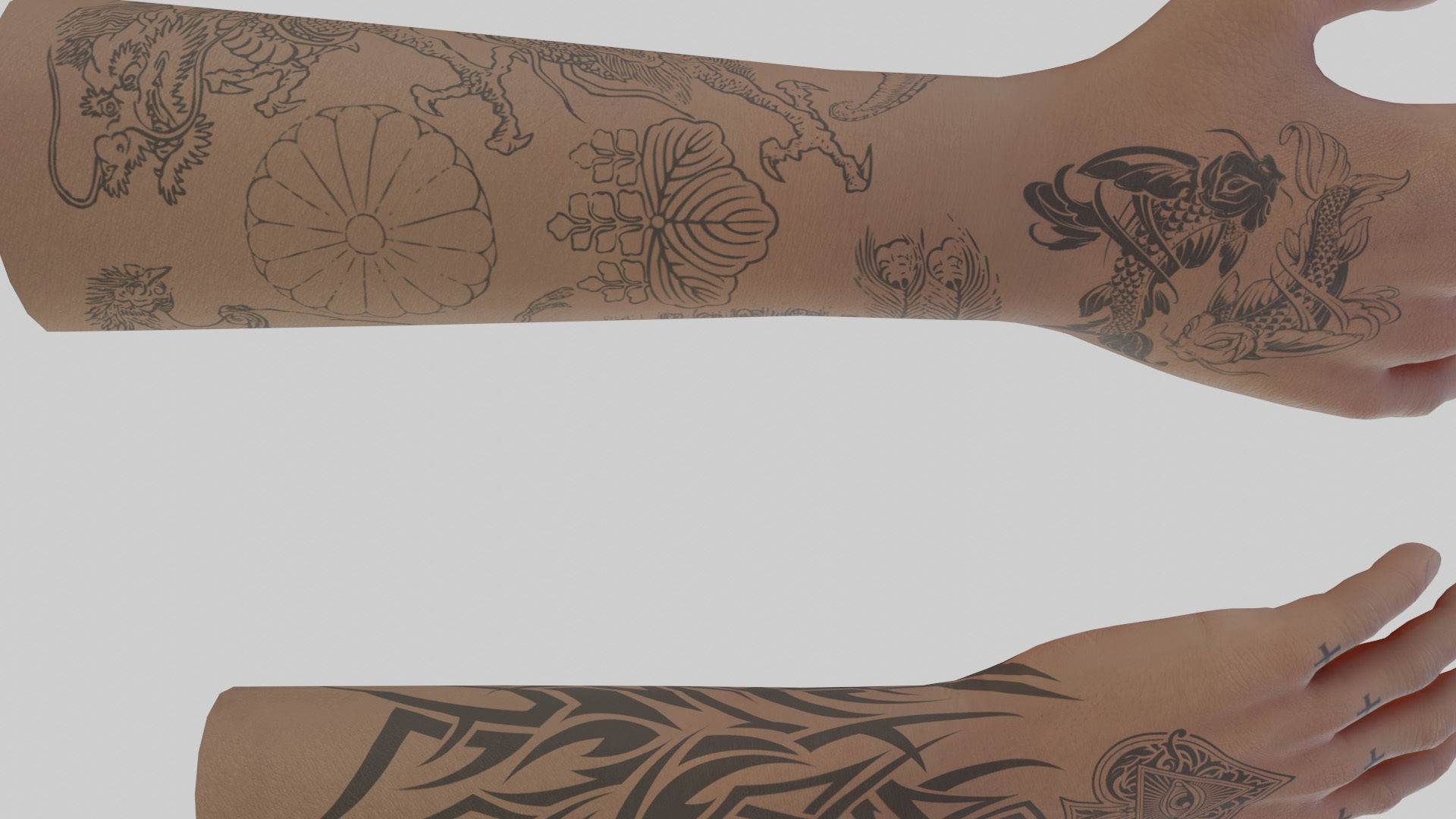 Rigged Hand With PBR Materials and Multiple Skins Low-poly 3D model_13