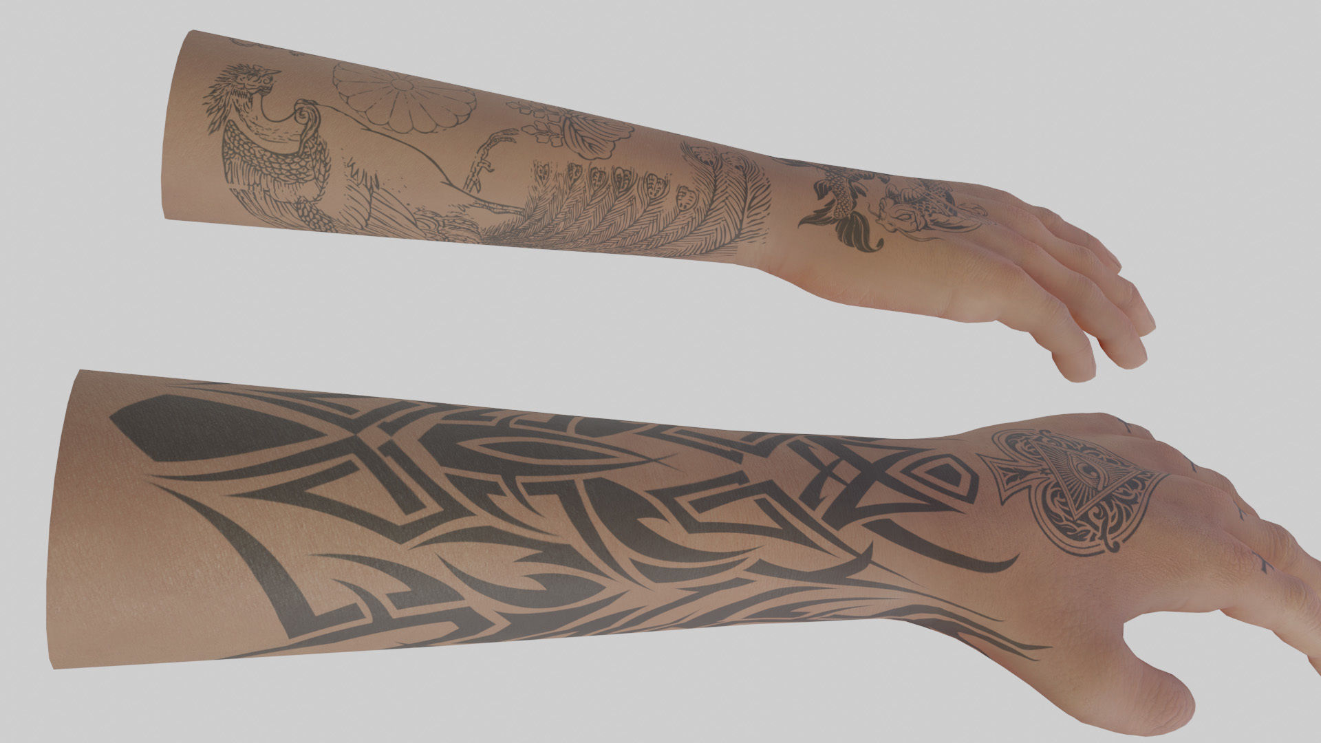 Rigged Hand With PBR Materials and Multiple Skins Low-poly 3D model_14