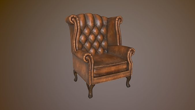 Chair Chesterfield Leather 4 Piece Suite Low-poly 3D model 7