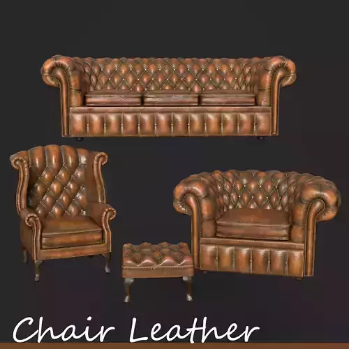 Chair Chesterfield Leather 4 Piece Suite Low-poly 3D model