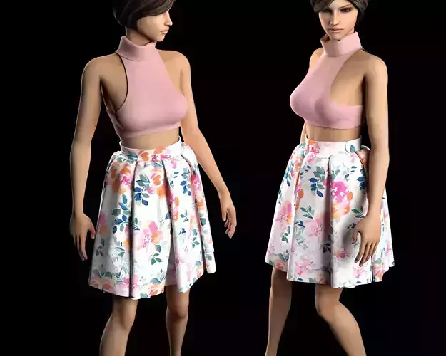 Stylish Designer Women Ballon Skirt 3D model 3D model