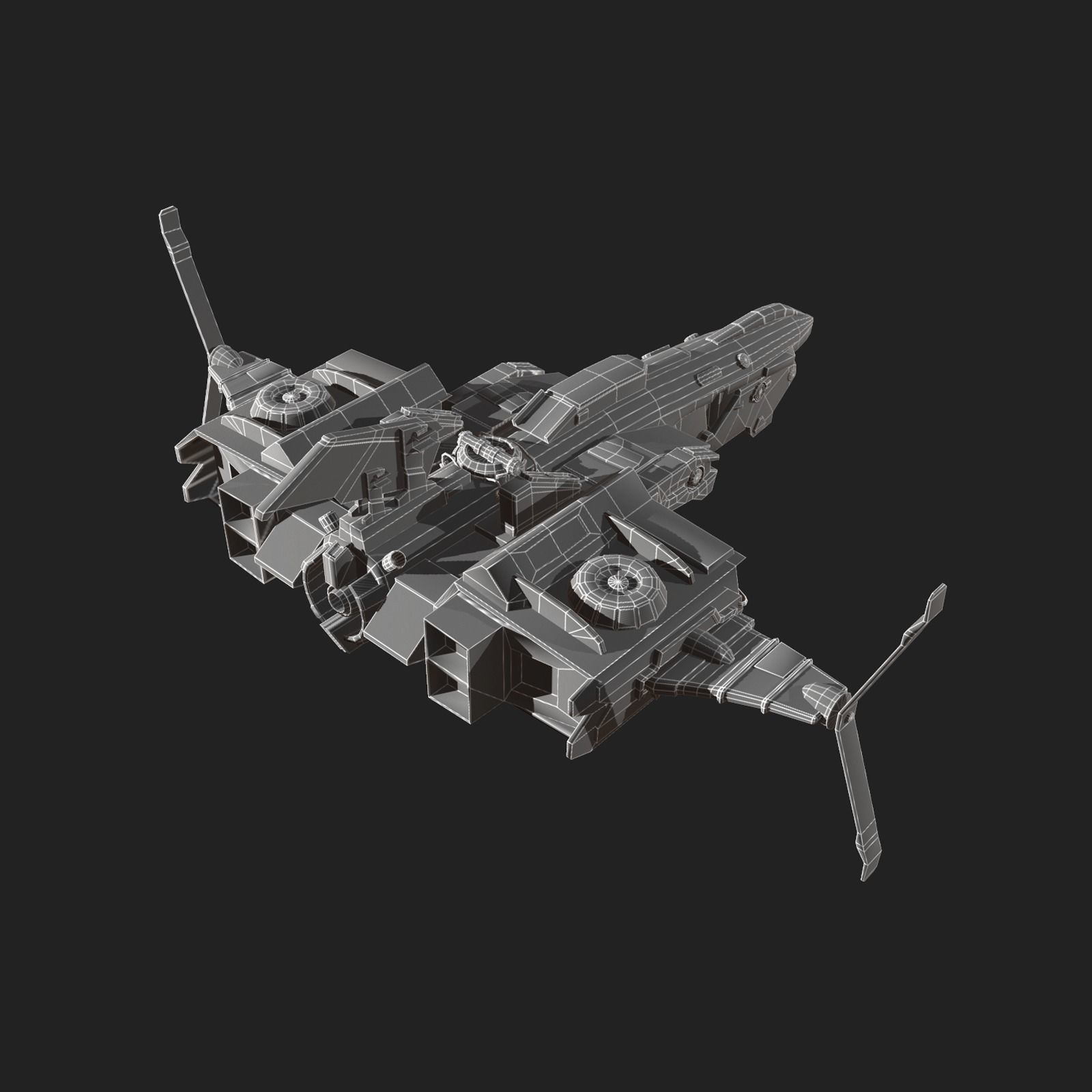 Spaceship transport Starship combat low poly space fantasy  Low-poly 3D model_8