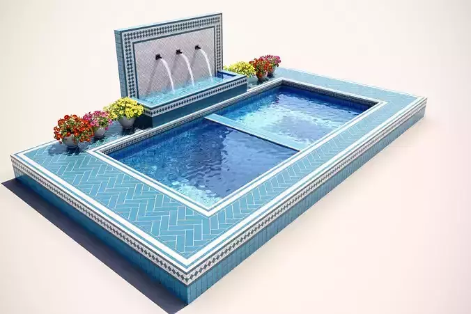 Swimming pool with jacuzzi and plants
