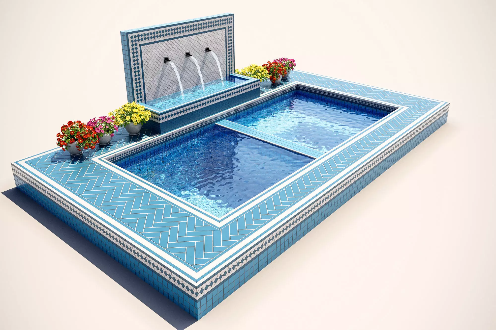 Swimming pool with jacuzzi and plants 3D model