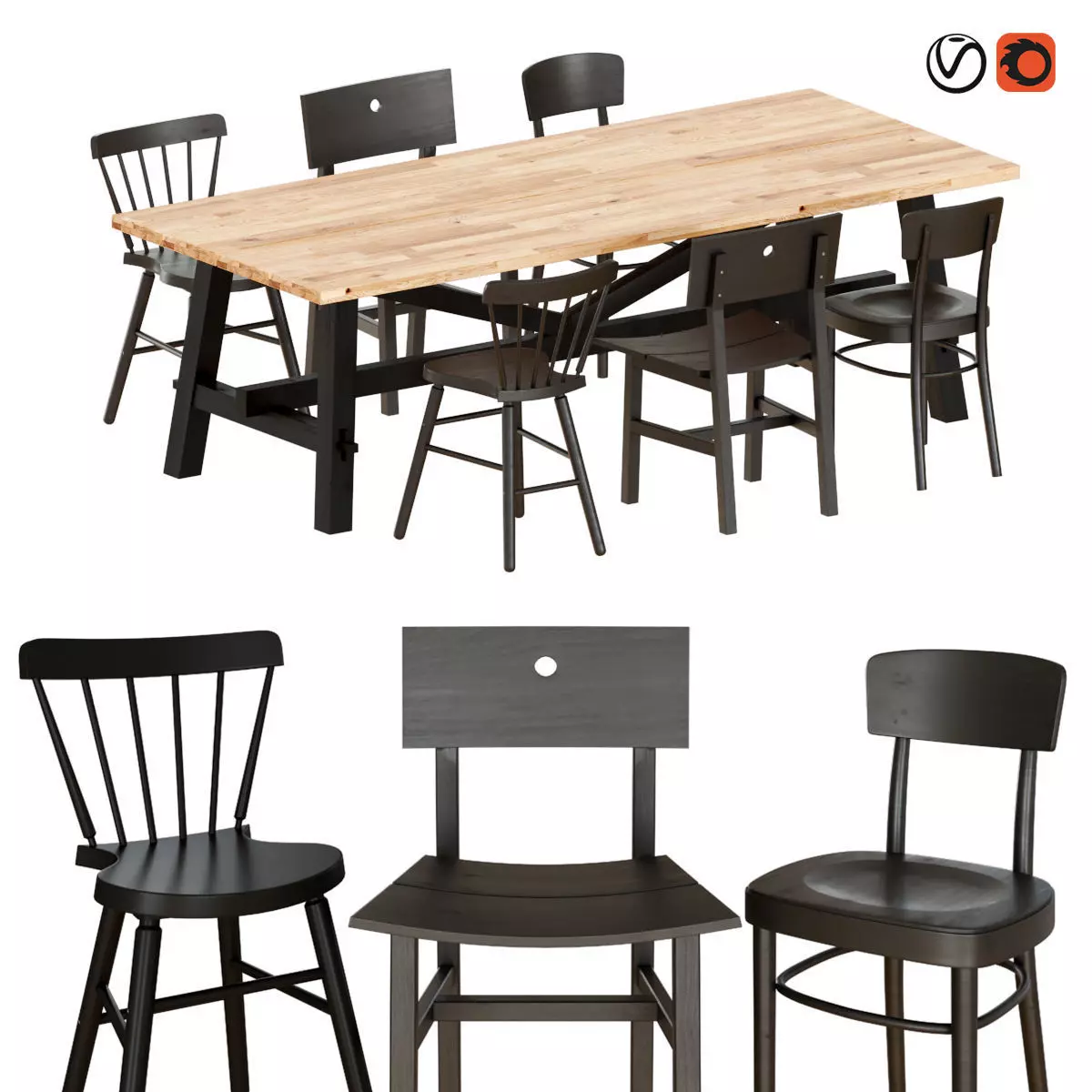 SKOGSTA Table AND Chairs 3D model