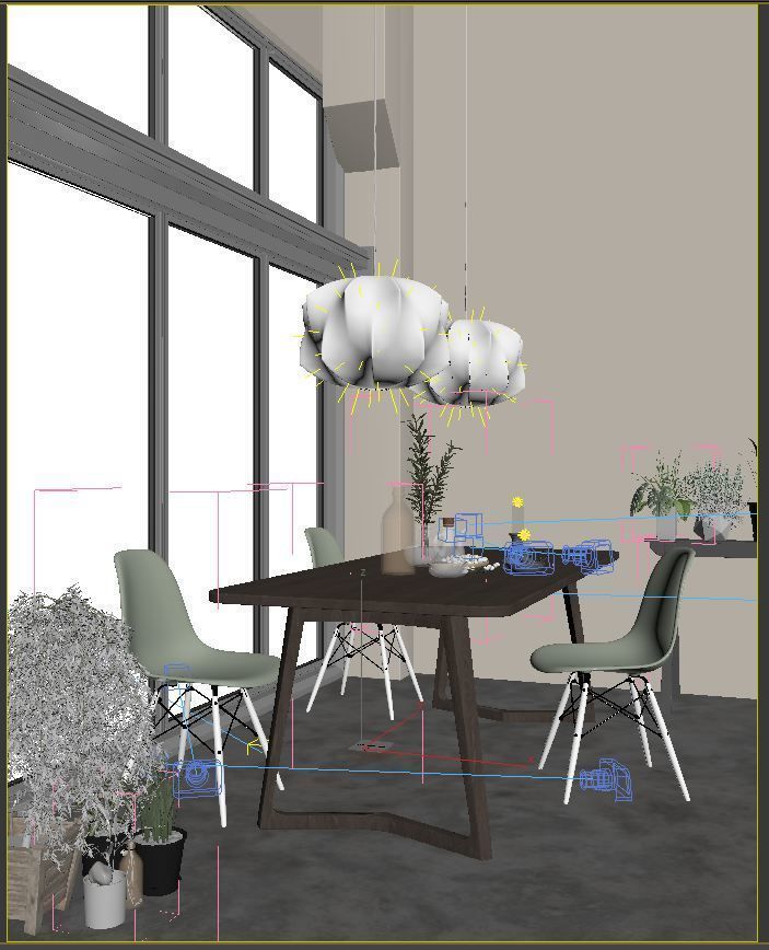 Dining modern room with table and chairs 3D model_4