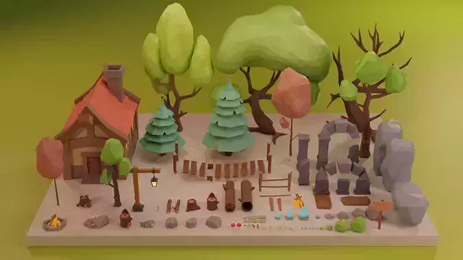 Low Poly Fantasy Forest Nature Pack - Cartoon Assets for Games Low-poly 3D model