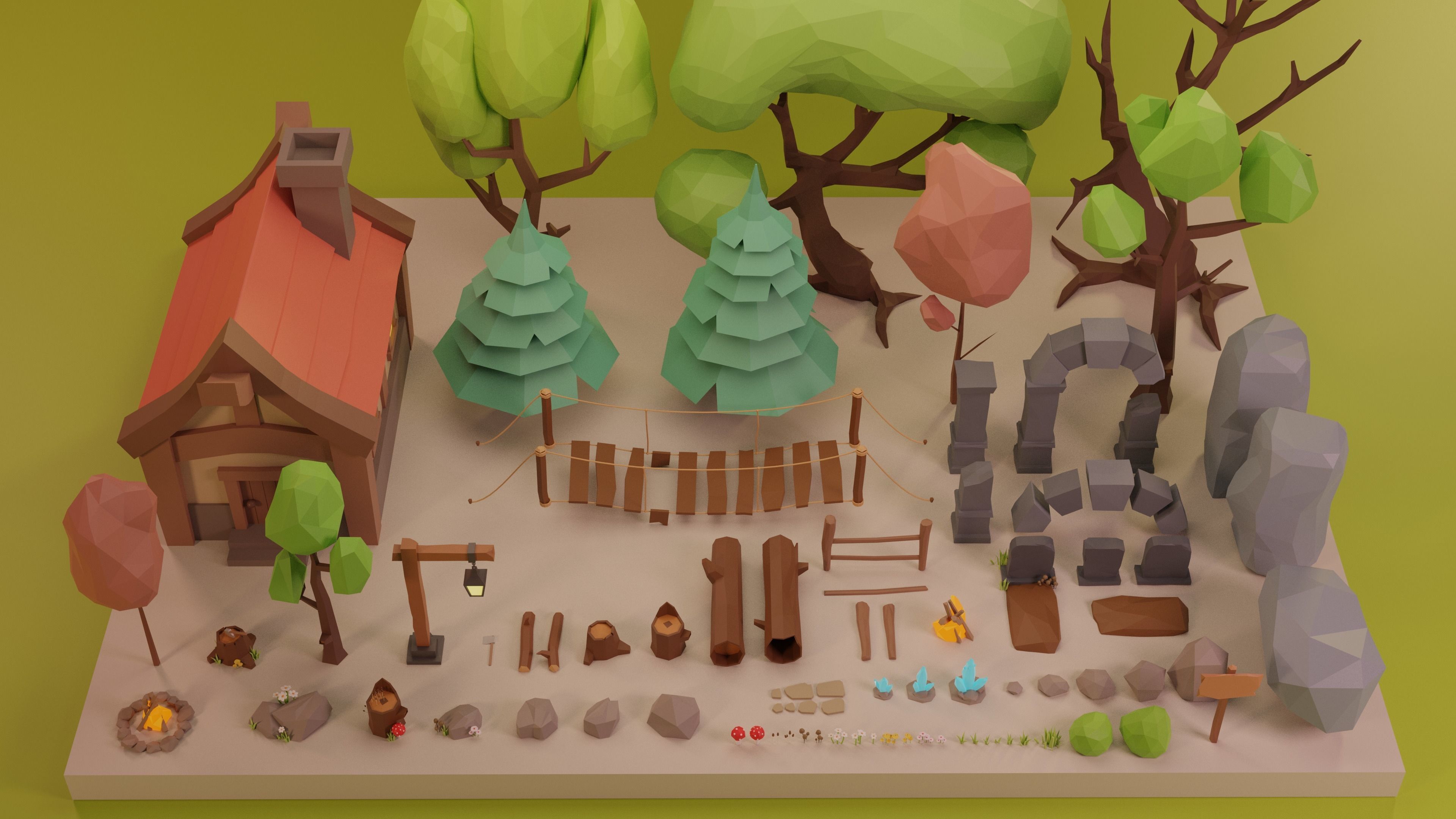 Low Poly Fantasy Forest Nature Pack - Cartoon Assets for Games Low-poly 3D model_3