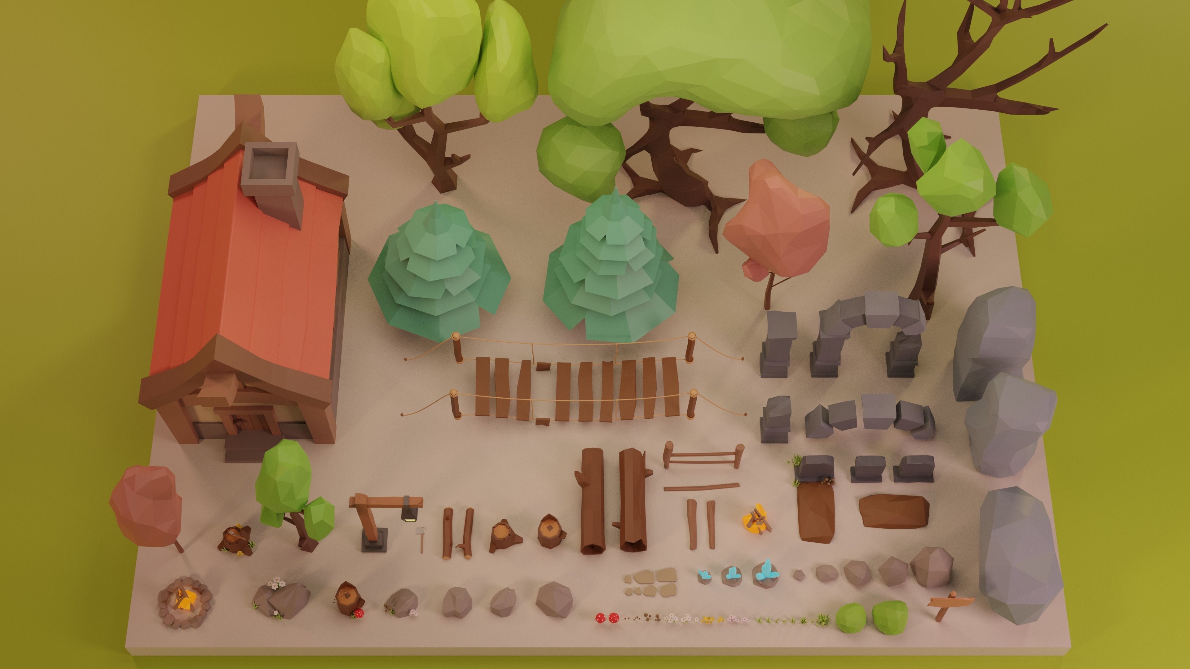 Low Poly Fantasy Forest Nature Pack - Cartoon Assets for Games Low-poly 3D model_10