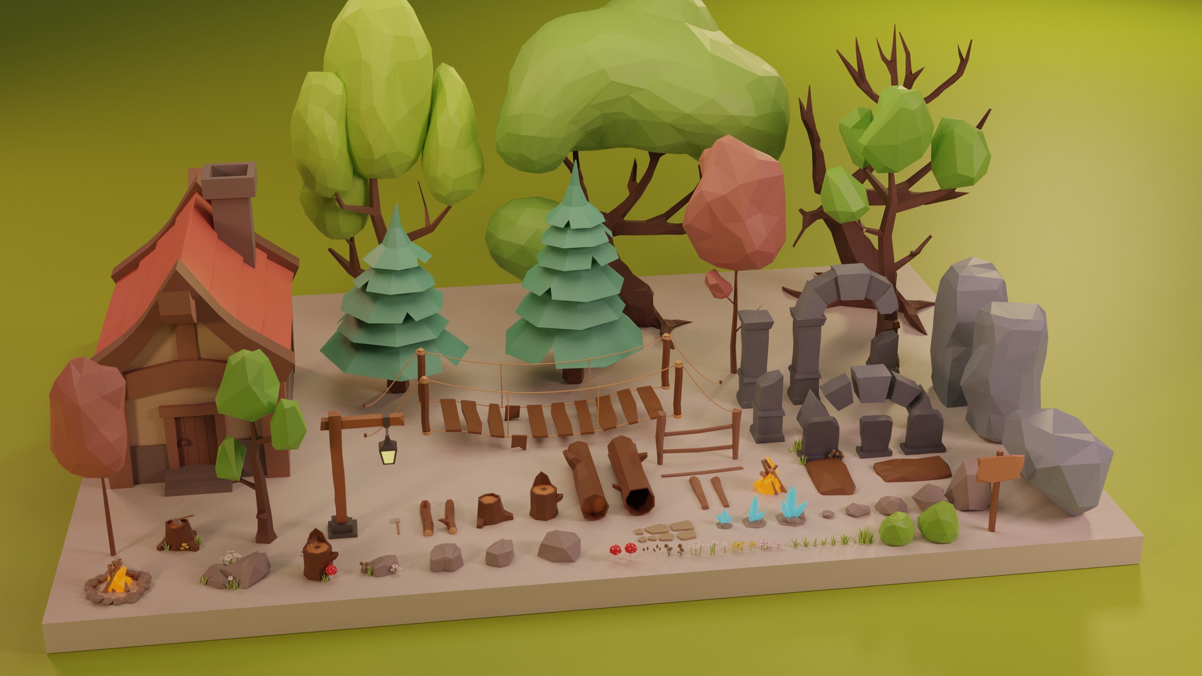 Low Poly Fantasy Forest Nature Pack - Cartoon Assets for Games Low-poly 3D model_1