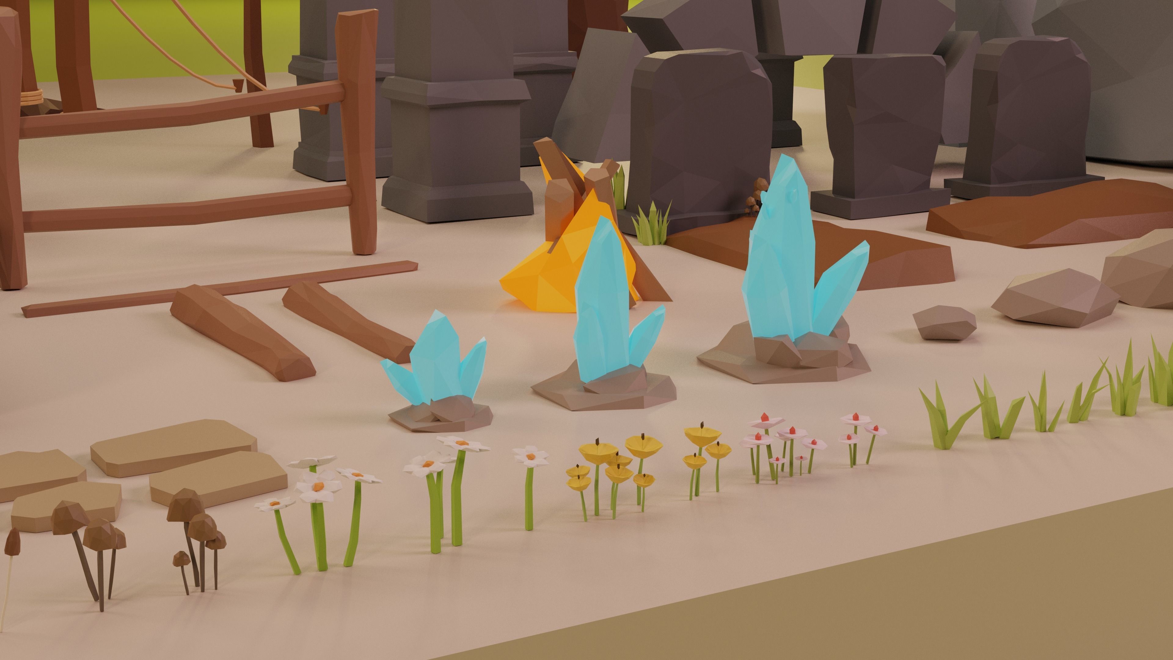 Low Poly Fantasy Forest Nature Pack - Cartoon Assets for Games Low-poly 3D model_5