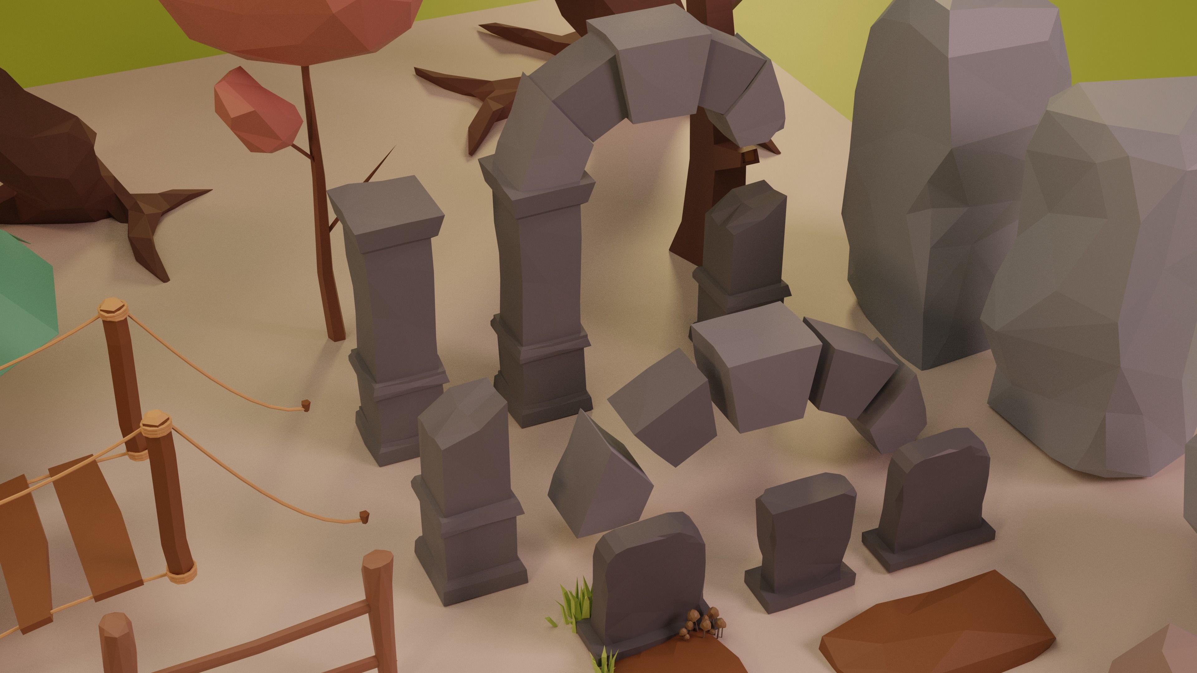 Low Poly Fantasy Forest Nature Pack - Cartoon Assets for Games Low-poly 3D model_7