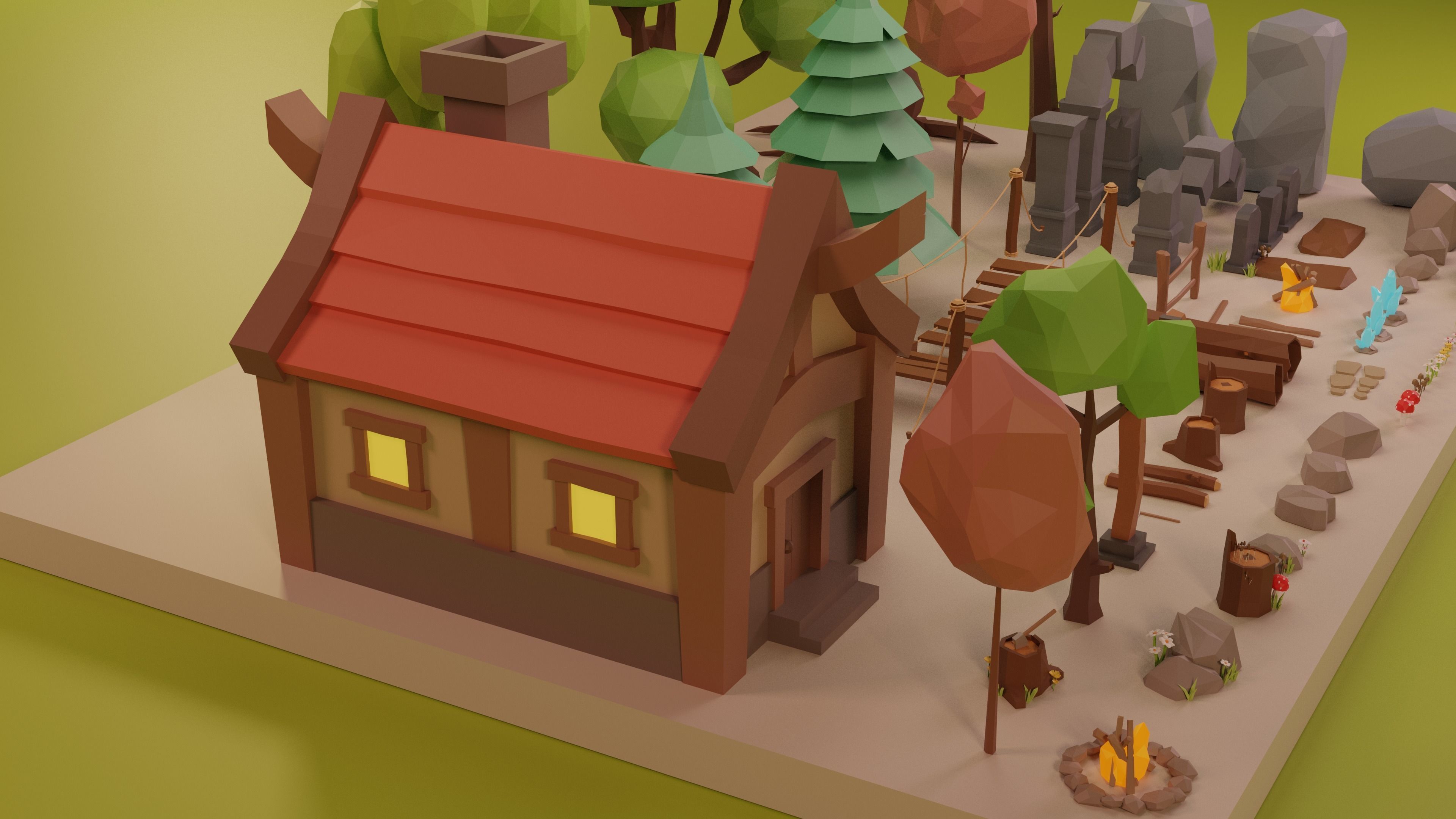 Low Poly Fantasy Forest Nature Pack - Cartoon Assets for Games Low-poly 3D model_8