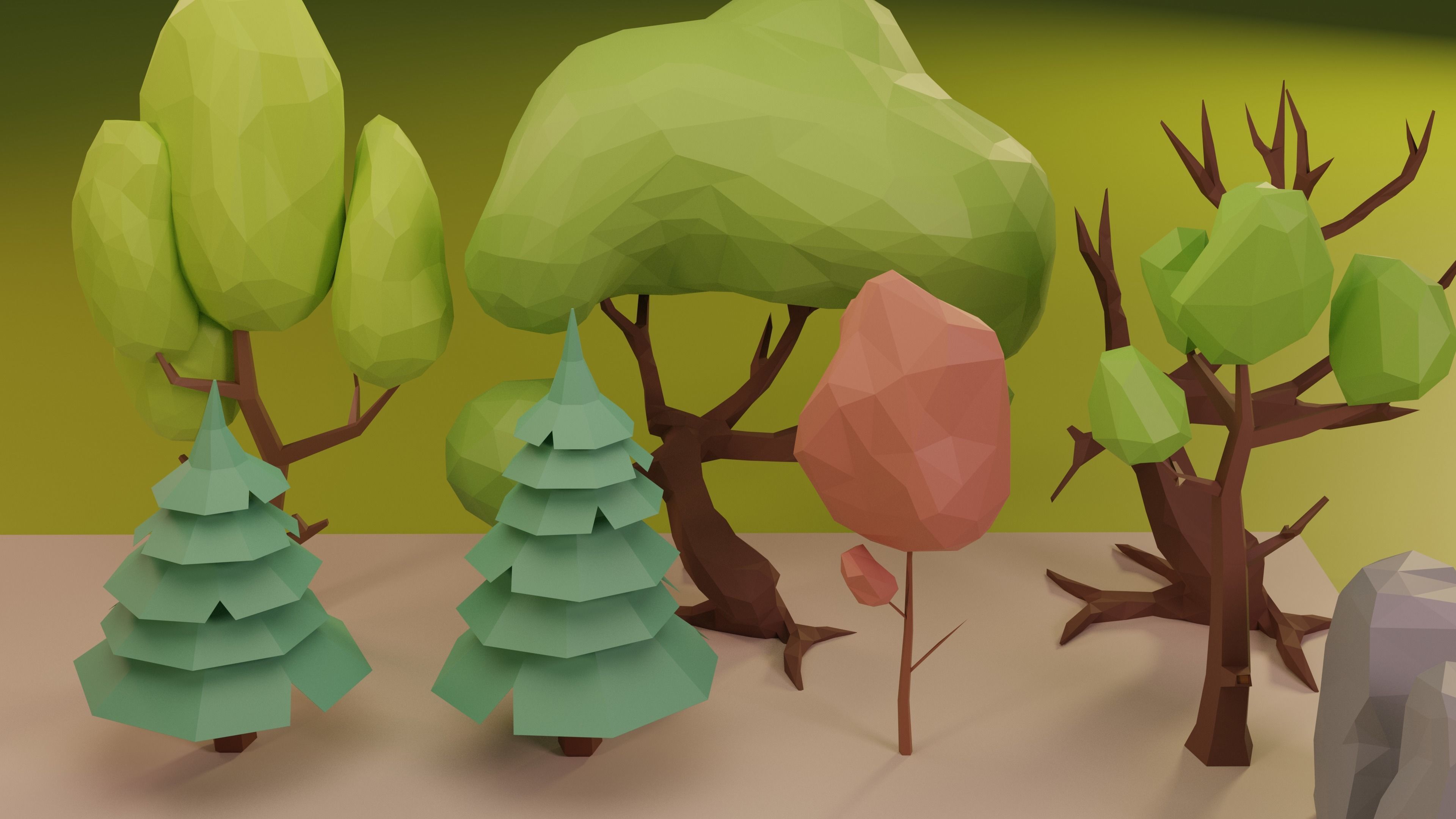 Low Poly Fantasy Forest Nature Pack - Cartoon Assets for Games Low-poly 3D model_9