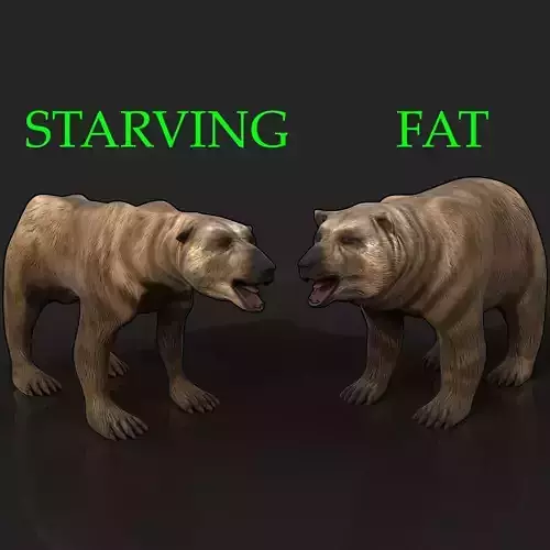 2 Bears - bony skinny starving ravenous emaciated gaunt grizzly Low-poly 3D model