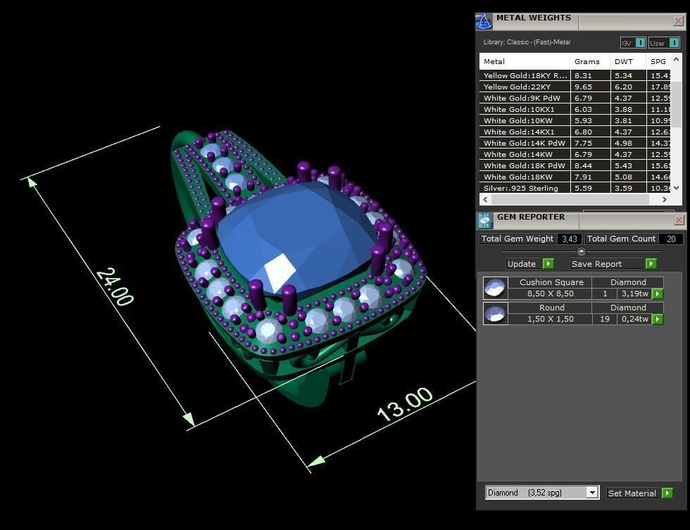 Earring with square cushion 3D print model_1