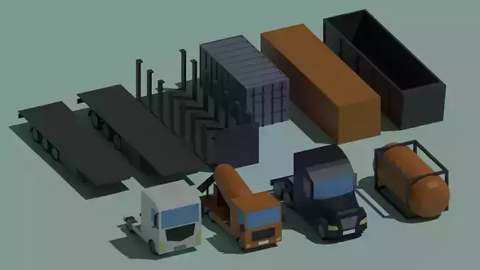 Set of trucks and trailers