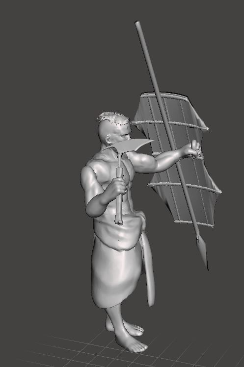 Igorot Warrior with Head hunter Axe Spear and traditional Shield 3D print model_3