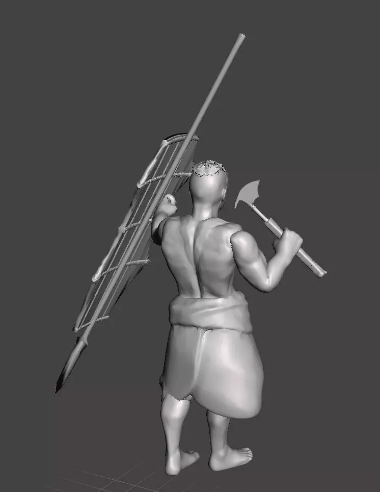 Igorot Warrior with Head hunter Axe Spear and traditional Shield 3D print model_0