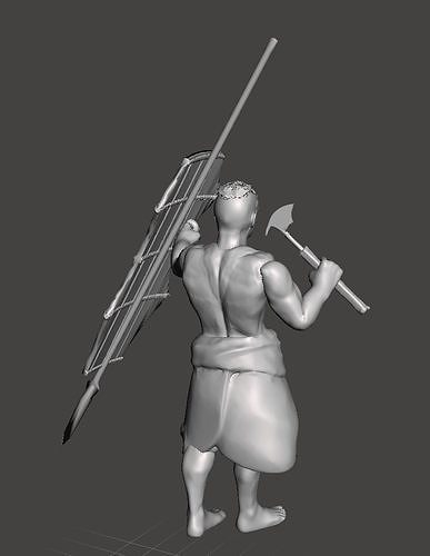Igorot Warrior with Head hunter Axe Spear and traditional Shield 3D print model