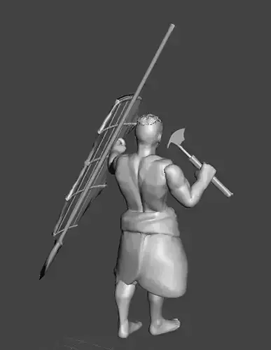 Igorot Warrior with Head hunter Axe Spear and traditional Shield 3D print model