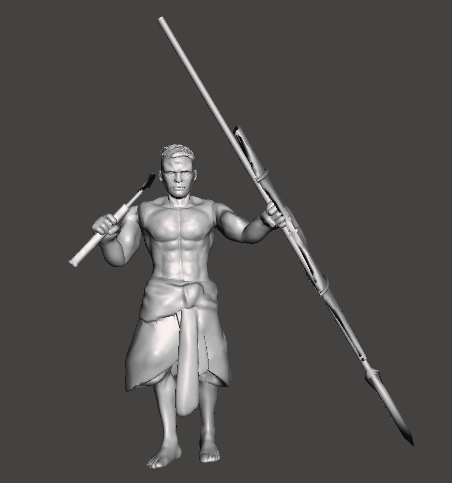 Igorot Warrior with Head hunter Axe Spear and traditional Shield 3D print model_1