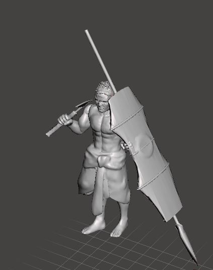 Igorot Warrior with Head hunter Axe Spear and traditional Shield 3D print model_2