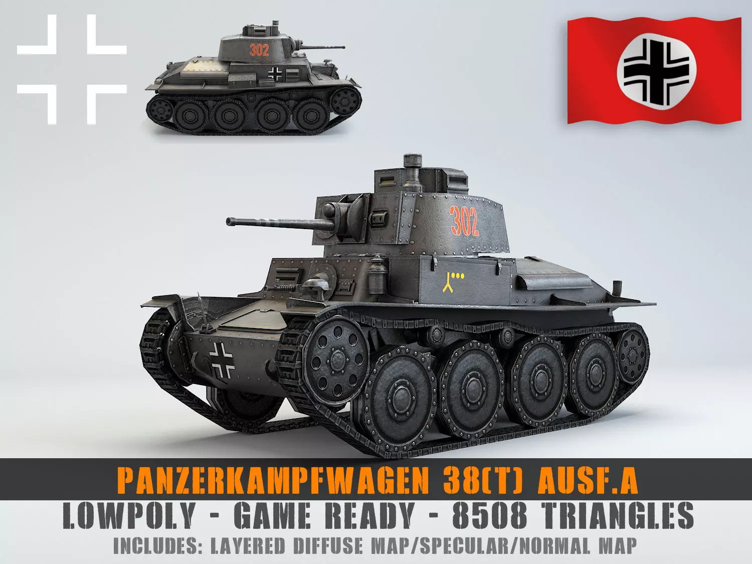 Low Poly Panzer 38t Light Tank Low-poly 3D model