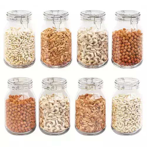 Kitchen glass jars set with nuts 3D model
