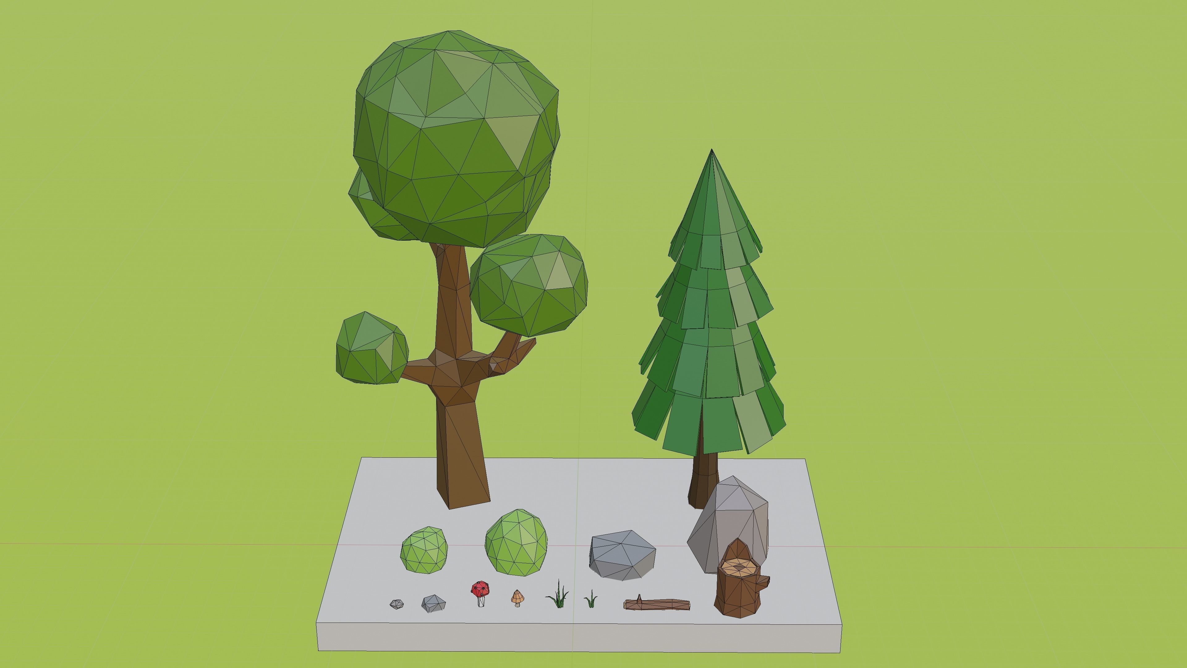 Low Poly Trees Grass and Rocks Lite Free low-poly 3D model_5
