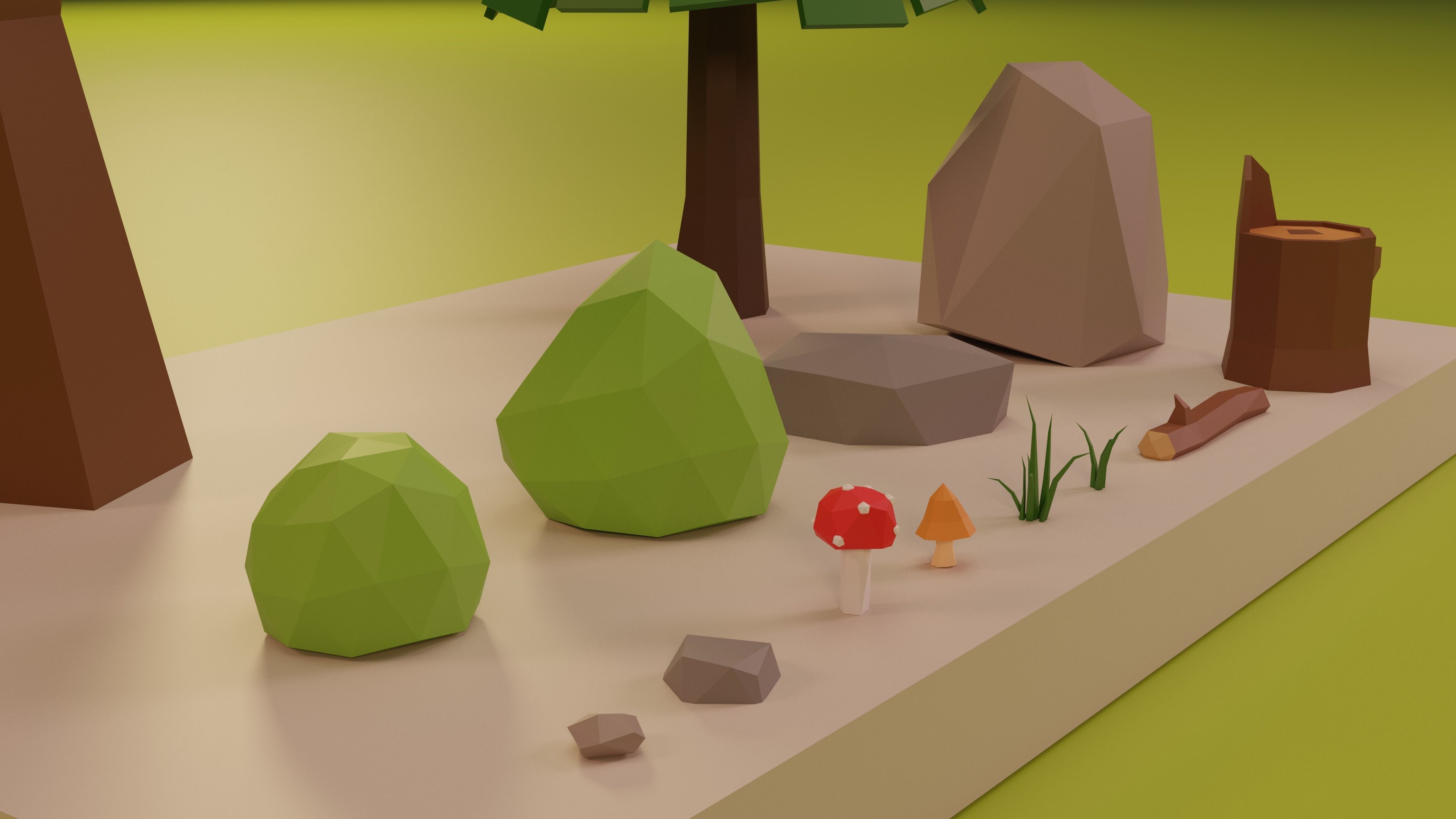 Low Poly Trees Grass and Rocks Lite Free low-poly 3D model_2