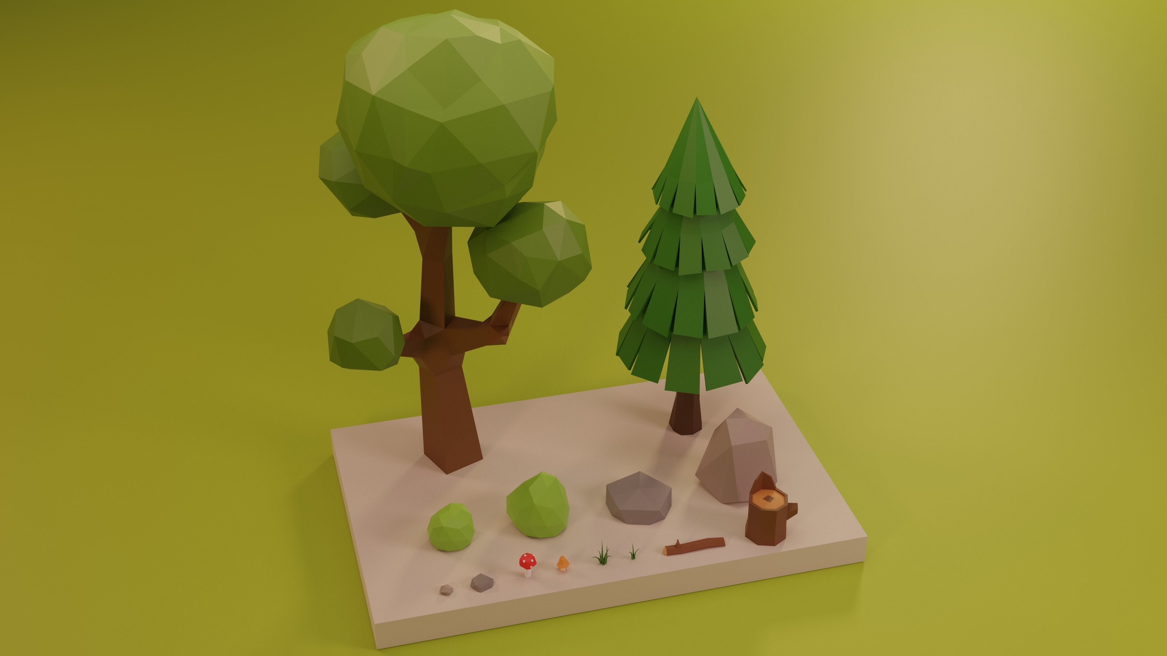 Low Poly Trees Grass and Rocks Lite Free low-poly 3D model_1