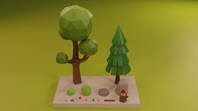 Low Poly Trees Grass and Rocks Lite Free low-poly 3D model