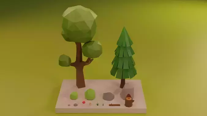 Low Poly Trees Grass and Rocks Lite