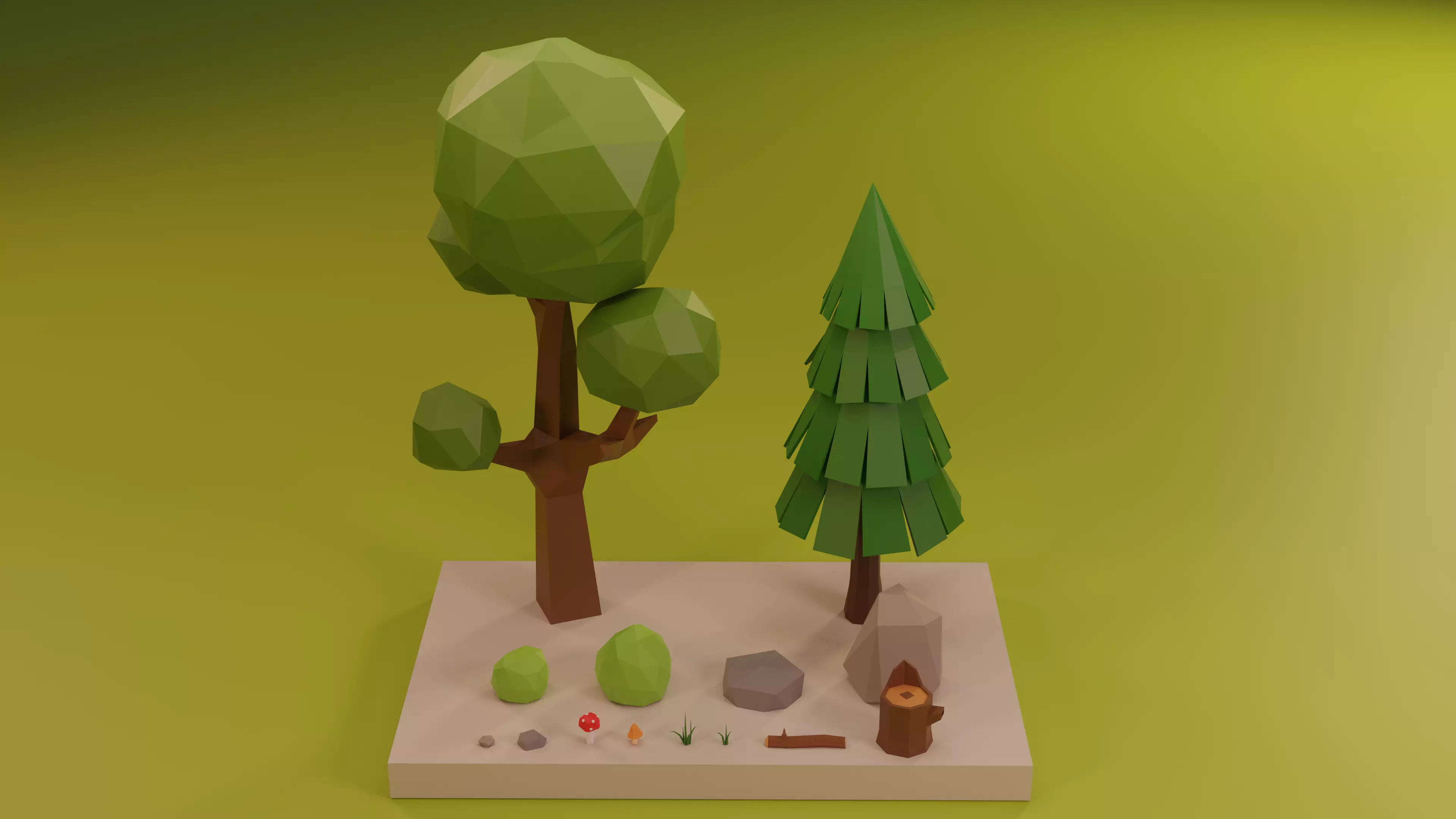 Low Poly Trees Grass and Rocks Lite Free low-poly 3D model_0