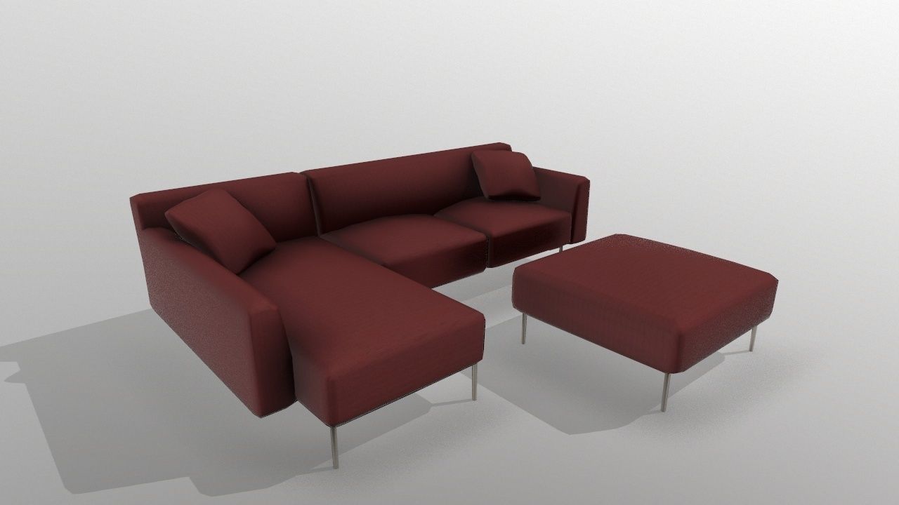 Sectional Fabric Sofa Cushion Couch with Single Seat Low-poly 3D model_5
