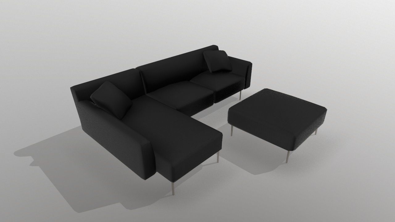 Sectional Fabric Sofa Cushion Couch with Single Seat Low-poly 3D model_3