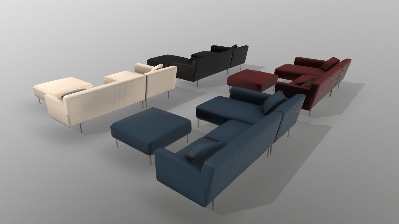 Sectional Fabric Sofa Cushion Couch with Single Seat Low-poly 3D model_1