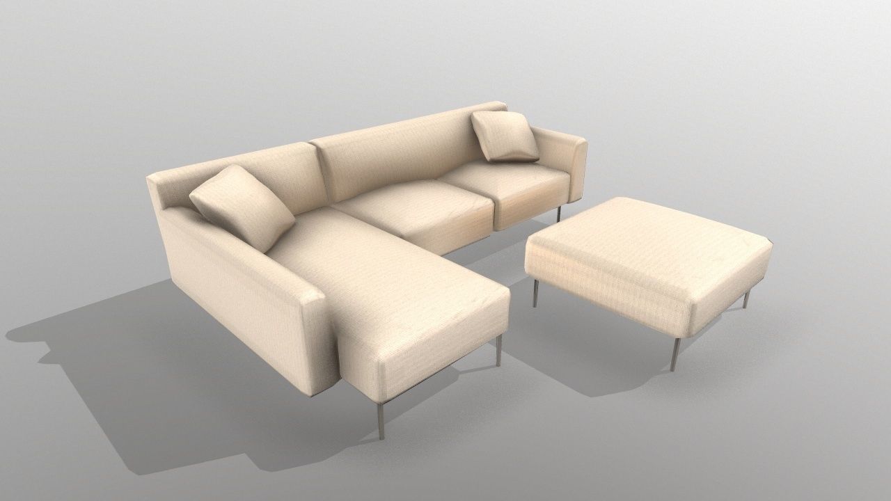 Sectional Fabric Sofa Cushion Couch with Single Seat Low-poly 3D model_4