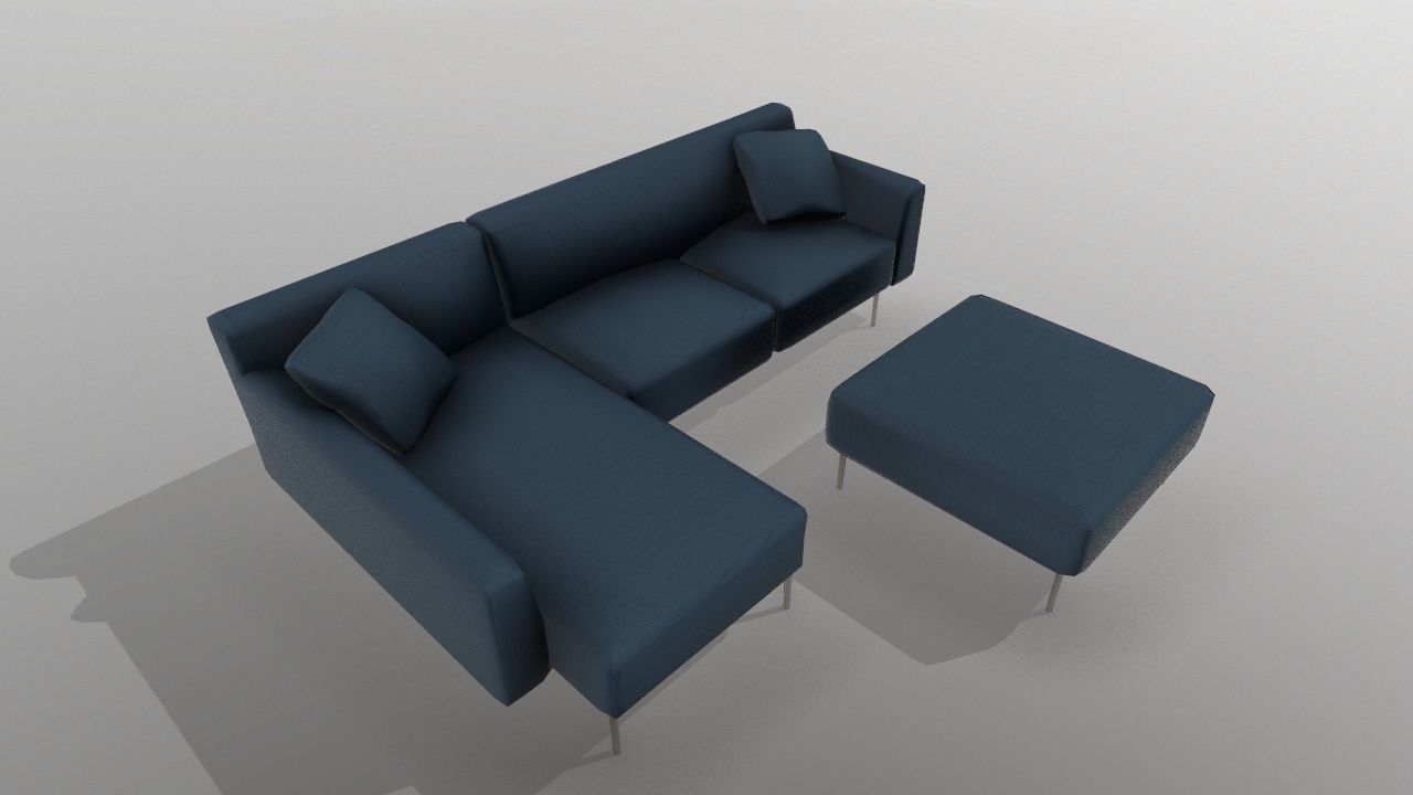 Sectional Fabric Sofa Cushion Couch with Single Seat Low-poly 3D model_2