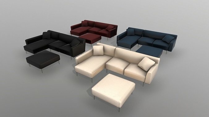 Sectional Fabric Sofa Cushion Couch with Single Seat Low-poly 3D model