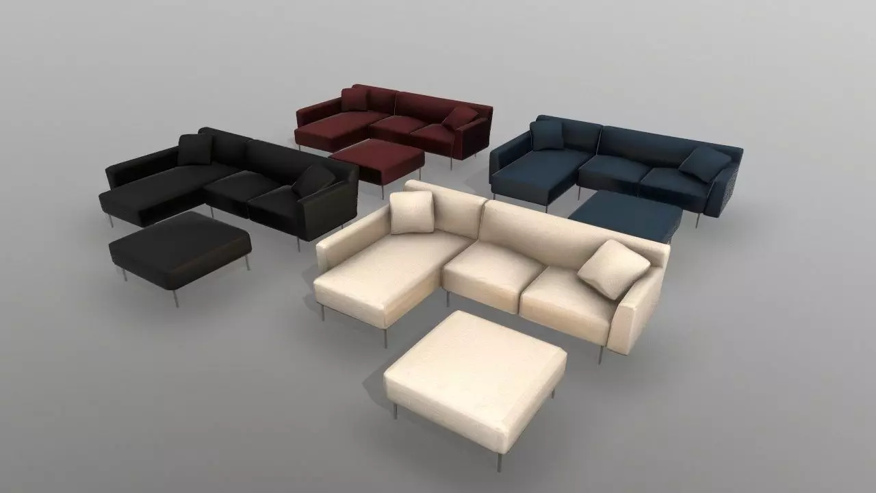 Sectional Fabric Sofa Cushion Couch with Single Seat Low-poly 3D model_0